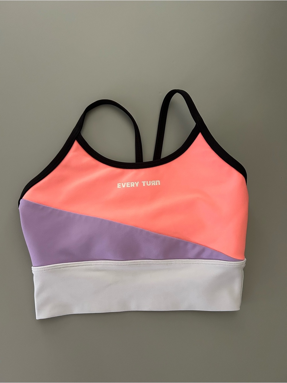 Every Turn Colorblock dance top— Coral, Lavender & White Child 8
